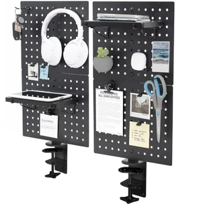 Image of VIVO Steel Clamp on Desk Pegboard, 61 x 51 cm Privacy Panel, Magnetic Peg Board, Office Accessory Organizer, Above or Below Placement, Black, PP DK24B