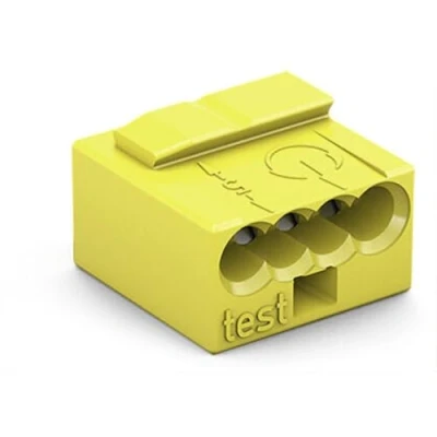 Image of WAGO MICRO PUSH WIRE connector for junction boxes; solid conductors; 0.8 mm Ø; 4 conductor; light gray cover; Surrounding air temperature: max 60C; yellow, 243 504 (100 pcs)