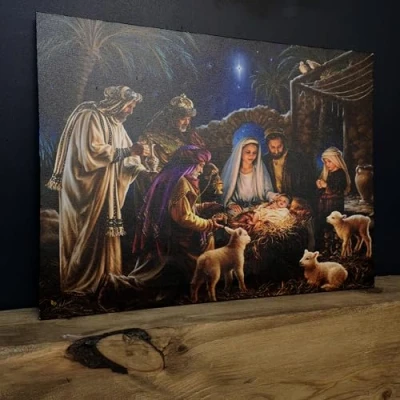 Image of Samuel ALEXANDER 40cm x 30cm Premier Nativity Scene Fibre Optic Wall Canvas Picture