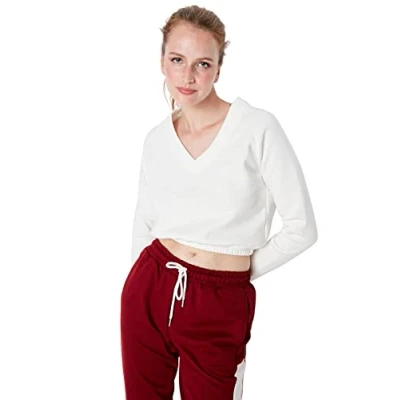 Image of Trendyol Women Slim fit Basic V Neck Knit Sweatshirt Ecru