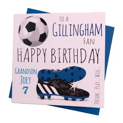Image of WHITE COTTON CARDS PERSONALISED Gillingham FC Football Club Fan Birthday Card (63 PER)