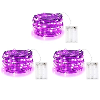 Image of BOLWEO 3 Pack, Battery Operated Fairy String Lights,Christmas Decorations Lights,10Ft/3M Copper Wire 30LEDs Indoor Outdoor Home Bedroom Holiday Lighting, Purple