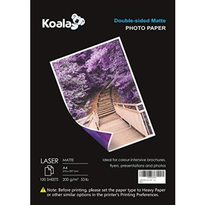 Image of KOALA Double Sided Matte Laser Photo Paper A4, 200gsm, 100 Sheets. Suitable for Printer, Printing Photos, Brochures, Covers, Certificates, Booklets, Flyers, Leaflets, Cards, Calendars