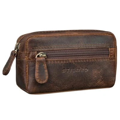 Image of STILORD &#039;Neal&#039; Genuine Leather Key Holder with RFID Protection Mini Coin Purse, Small Card and Ring, Colour:Soria Brown