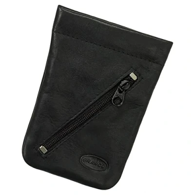 Image of Leather key ring, case, pocket, wallet with a zippered compartment black