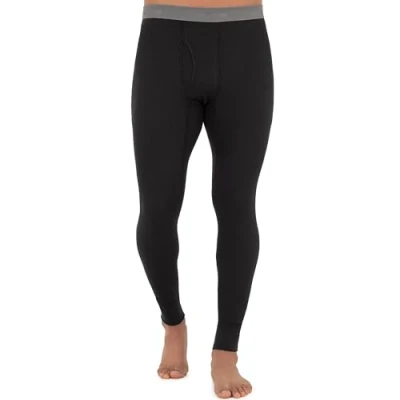 Image of Fruit of the Loom Men&#039;s Recycled Premium Waffle Thermal Underwear Long Johns Bottom (1, 2, 3, and 4 Packs) Pajama, Black, Large