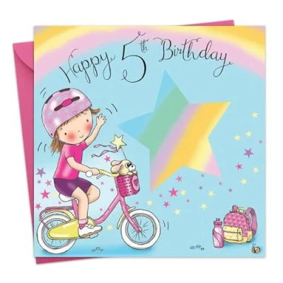 Image of Twizler 5th Birthday Card For Girl with Bicycle Age 5 Girls Gifts Childrens Happy