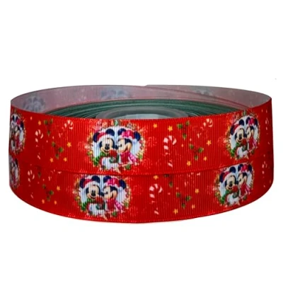 Image of Mickey &amp; Minnie Mouse Christmas 2M X 22mm Wide for Cake Ribbon Gift Wrap Decoration Decorating Ideas Present Bows Toppers or Wrapping Bags Box Balloon String Cards Art Craft