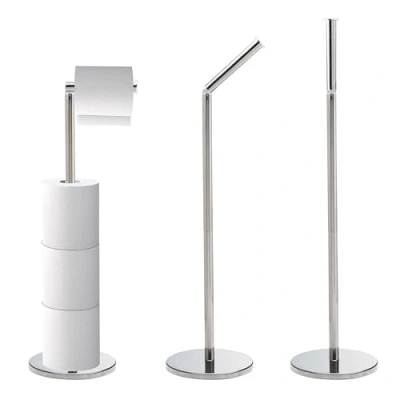 Image of Crystals Toilet Roll Holder Free Standing 2 in 1 Stainless Steel Paper Holder, Up to 5 Storage No Drill Stand, Silver