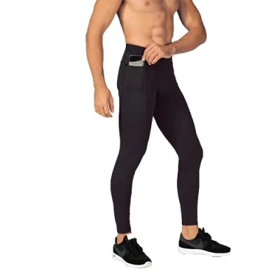 Image of Yuerlian 1 Pack Mens Compression Leggings Cool Dry Sport Training Pants Running Gym Workout Tights Black