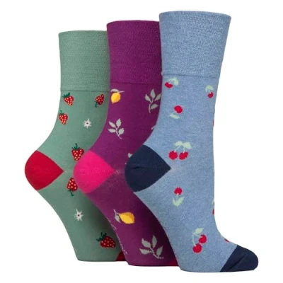 Image of 6 Pairs Womens Sockshop Cotton Socks Gentle Grip 4 8 UK (UK, Numeric, 4, 8, Regular, Fruits)
