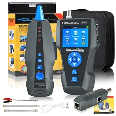 Image of KOLSOL Network Cable Tester, AT278 NF 8601S TDR Multi Functional LCD Wire Tracker for RJ45, RJ11, BNC, Metal Cable,PING/POE Length Test with Port Flashing