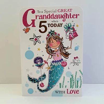 Image of Jonny Javelin Wonderful Great Granddaughter Age 5 Who&#039;s Today Birthday Card Mermaid