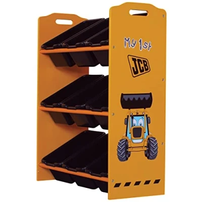 Image of Kidsaw JCB 9 Bin Storage Unit Kids Digger Theme for and Toddlers Bedroom Furniture Juniors Yellow
