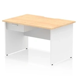 Image of Impulse 1200 x 800mm Scalloped Edge Straight Office Desk Maple Top White Panel End Leg Workstation 1 Drawer Fixed Pedestal