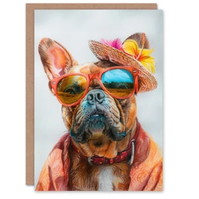 Image of Artery8 Birthday Card Tropical Vacation Portrait French Bulldog Lover For Him Man Male Dad Brother Son Papa Grandad Greeting