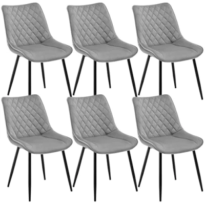 Image of WOLTU Dining Chairs Set of 6 pcs Kitchen Counter Lounge Leisure Living Room Corner Light Grey Velvet Reception with Backrest &amp; Padded Seat