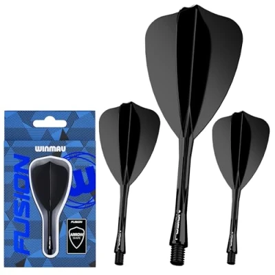 Image of WINMAU Darts Fusion Integrated Flight &amp; Shaft System Arrow Shape Design Black Colour, Intermediate Length