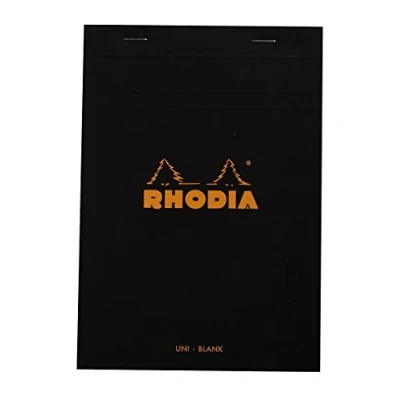 Image of RHODIA 160009C Stapled Notepad N16 Black A5 80 Detachable Sheets Plain White Clairefontaine Paper g/m Soft, Resistant and Waterproof Coated Card Cover Basics