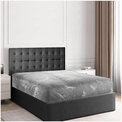 Image of GC GAVENO CAVAILIA Fleece Double Fitted Sheet, Easy Care Bed Sheets, Warm Fluffy Bedding Set, Grey