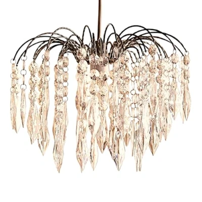 Image of Easy Fit Chrome Crystal Effect Fountain Pendant Lampshade (4 Tier 37cm Dia&#039;)