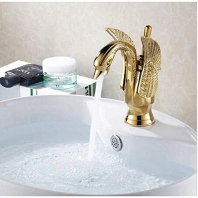 Image of Water Tap Kitchen Sink Brass Swan Style Gold Bath Basin Mixer Bathroom Toilet
