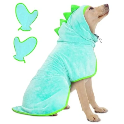 Image of Bibykivn Bathrobe for Dogs, Microfibre Dog Bathrobe, Adjustable Collar with Velcro Closure, Quick Drying, Bath Towel Large, Medium, Small Dogs/Cats (Blue, L)