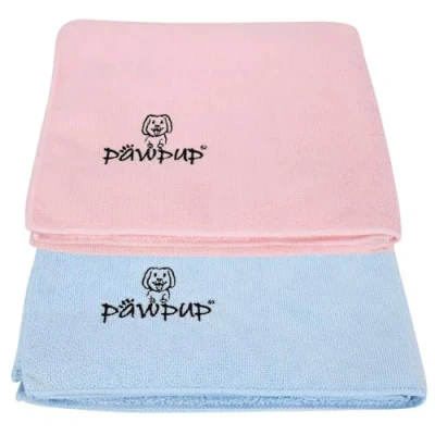 Image of PAWPUP Dog Towel Super Absorbent 100x60cm Set of 2 Microfibre Pet for Dogs Cats and other Pets (Pink Blue)