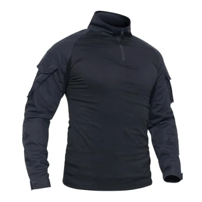 Image of TACVASEN Cotton T Shirt Men Long Sleeve Military Winter Outdoor Casual TShirt Mens Tee Top , Black, UK L (fit Chest 38 inch 41 inch)