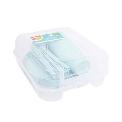 Image of YöL Green 30pc Picnic Set Plastic Reusable Camping Summer Party BBQ Plate Cup Cutlery Caravan Tumblers Tableware with Carry Case Portable