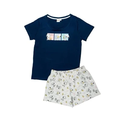 Image of The Peanuts Snoopy pyjamas for women pyjama set short sleeve top with shorts blue/grey (DE/NL/SE/PL, alphanumeric, M, regular, blue/grey)