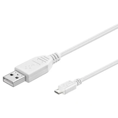 Image of PremiumCord USB Micro Connection Cable 20 cm, A Male to B Male, 2.0 High Speed Data Cable, 5 Pins, 2x Shielded, AWG28, Colour White, Length cm