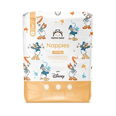 Image of Amazon Brand Mama Bear Disney Ultra Dry Nappies, Size 3 (4 9 kg), 86 Count, White