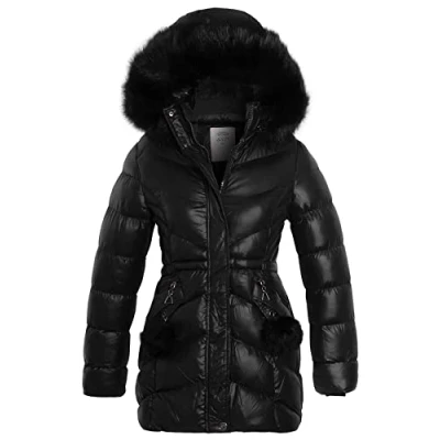Image of SS7 Girls Padded Parka Coat with Faux Fur Hood Black