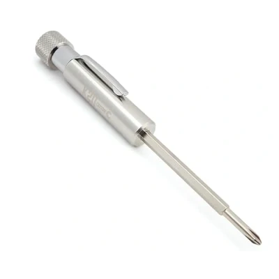 Image of Pocket Screwdriver with Clip and Magnet Phillips Slotted Flat Head Small Tool Magnetic Tip (Stainless Steel)