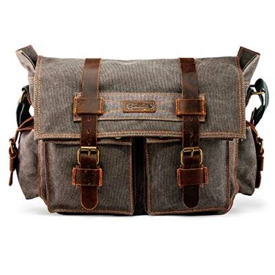 Image of Messenger Bag for Laptop Vintage Canvas Leather Crossbody Satchel Shoulder Computer Travel Office Bag, Slate, 17 Inch, 14&quot; 17&quot; Men&#039;s