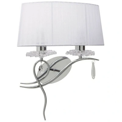 Image of Louise Wall Lamp Right 2 Light E27 with White Shade Polished Chrome, Clear Crystal