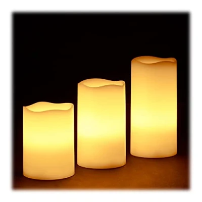 Image of Relaxdays LED Wax Candles Set, 3 Electric Flameless Candles, Flickering, Battery Powered, Bright, HxWxD: 13 x8x8 cm, Cream