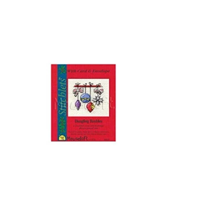 Image of Mouseloft counted cross stitch Christmas card Kit Dangling Baubles Includes and envelope
