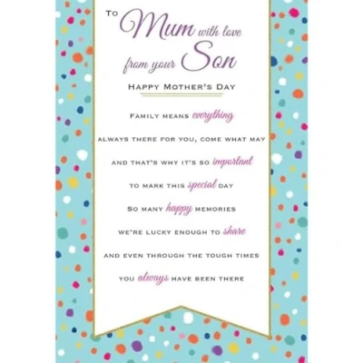 Image of Regal Publishing Mother&#039;s Day Card, Mum with Love From Son 9 x 6 inches