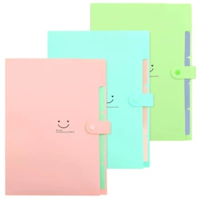Image of Nordun 3 Pack Expanding File Folders/Accordion Document Organiser with Labels, Letter A4 Paper Plastic Wallet Folder Snap Button,5 Pockets Expandable Jackets for School Office Home