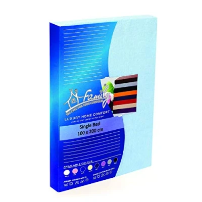 Image of Family Bedding Single Fitted Sheet Blue Deep Pocket Bed Sheets Soft Jersey Cotton 4 Way Stretch Shrinkage and Fade Resistant. (Single (100x200cm), Blue).