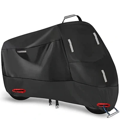 Image of Seceles 300D Waterproof Motorbike Cover Outdoor Indoor, Motorcycle Rain UV Dust Protection with 2 Lock Holes and 5 Reflective Strips 1 Storage Bag for Scooter XXXXL (114 x 37 55 inch)