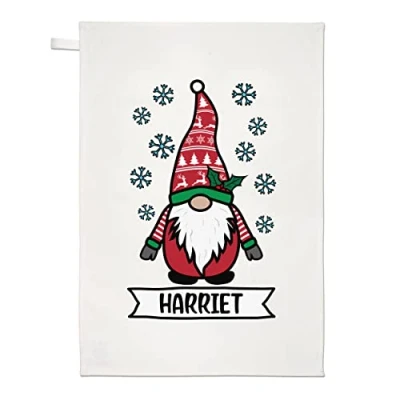 Image of Personalised Gonk Gnome Red Santa Festive Christmas Tea Towel Dish Cloth