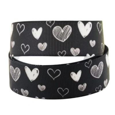Image of Hearts Ribbon Black &amp; White 2 Metres Length x 38mm Width Rainbows Grosgrain Birthday Cake Hair Bows Craft Cakes Party Decoration Heart Love