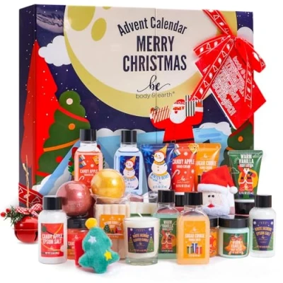 Image of Advent Calendar 2024 Christmas for Women, 24pcs Bath Sets Women Gift Spa Set with 2 Tree Earrings, Bubble Bath, Xmas Decorations etc, Idea Mum, Daughter