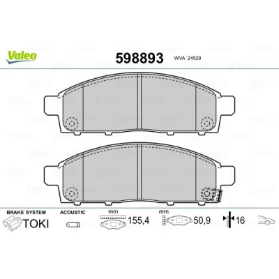 Image of 4605B290 Brake pad set VALEO 598893 Front Axle incl. wear warning contact without anti squeak plate MITSUBISHI: L200 / Triton IV Pickup