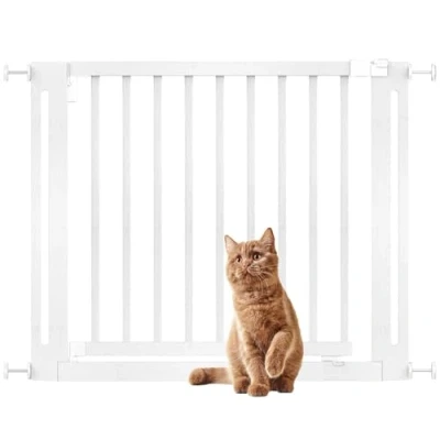 Image of Bettacare Wooden Elegance Dog Gate, White, 95cm 103cm, Pressure Fit Safety 73cm Extra Wide Doorway, One Piece Gate for Puppy, and Pet, Stylish Design Easy Installation