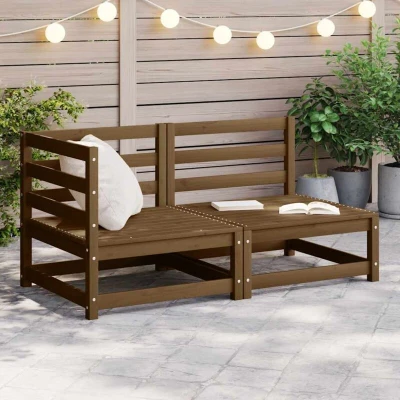 Image of vidaXL 2 Piece Garden Lounge Set Honey Brown Solid Pinewood