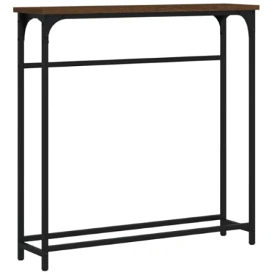 Image of vidaXL Engineered Wood Console Table in Brown Oak Industrial Style Hallway and Living Room Furniture with Robust Metal Frame